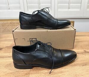 Massimo Matteo Oxford Cap Toe Ball Classic Dress Shoe Black Leather Size 8 NWOB